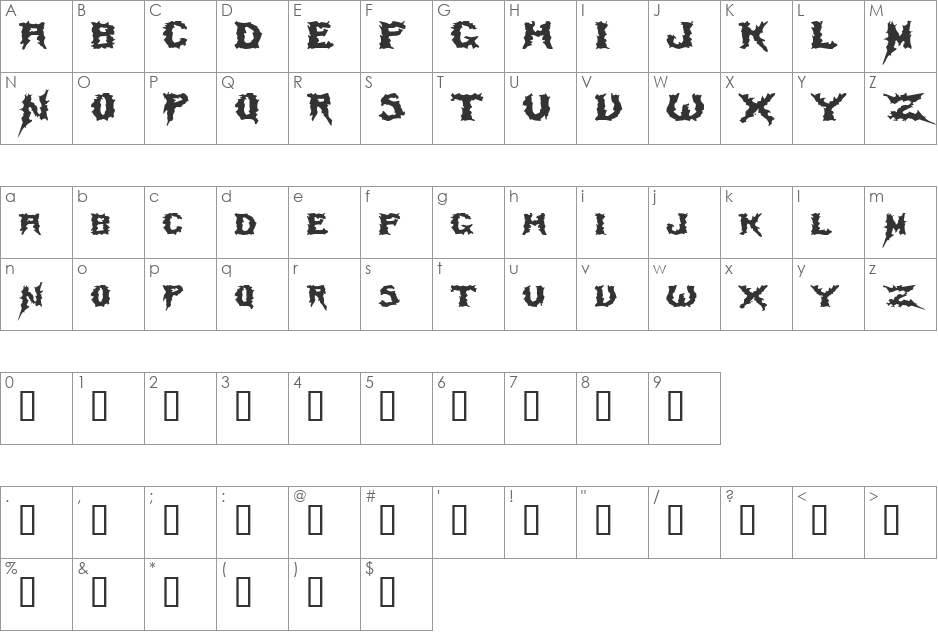 SwampTerrorExtended font character map preview