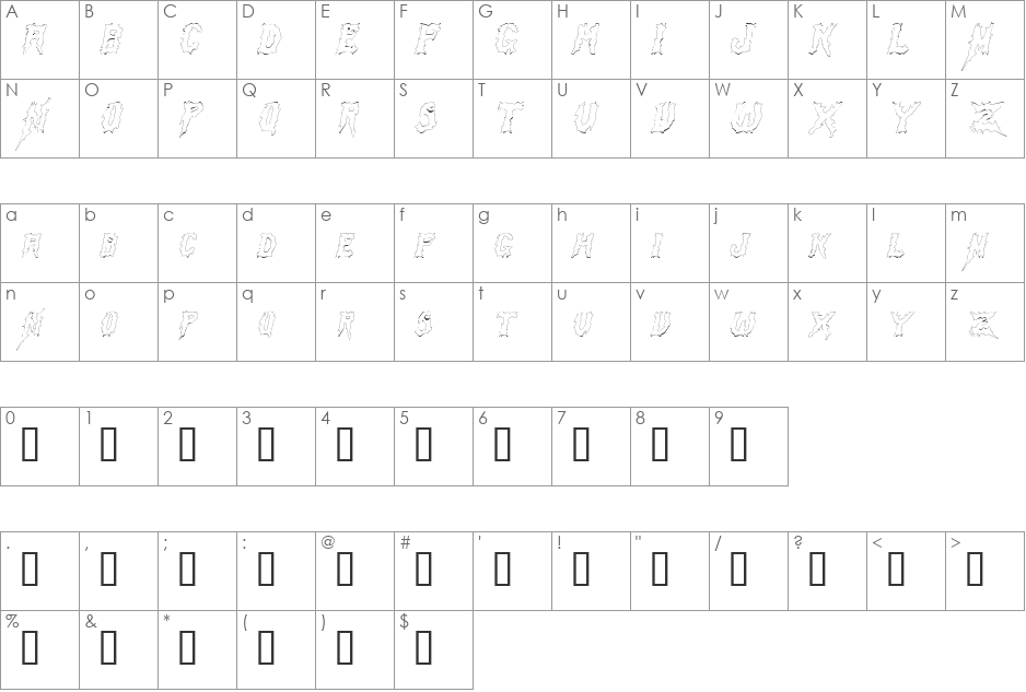 SwampTerrorOutline font character map preview