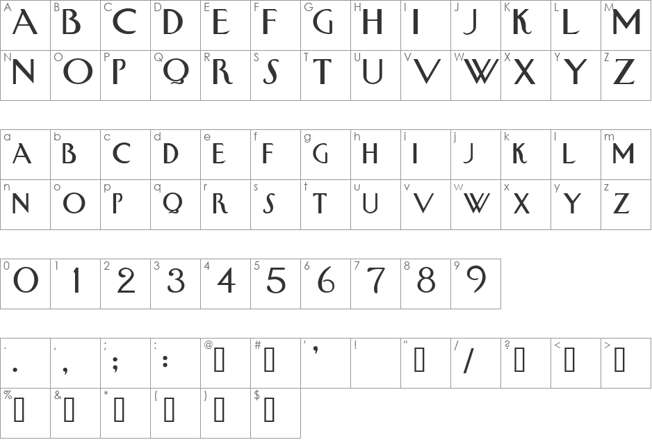 Swan font character map preview