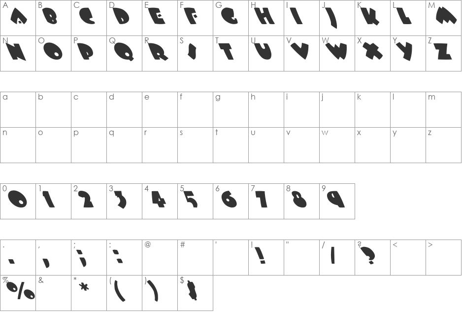 Bees Wax Extreme Lefty font character map preview