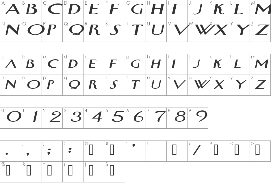 SwanExtended font character map preview