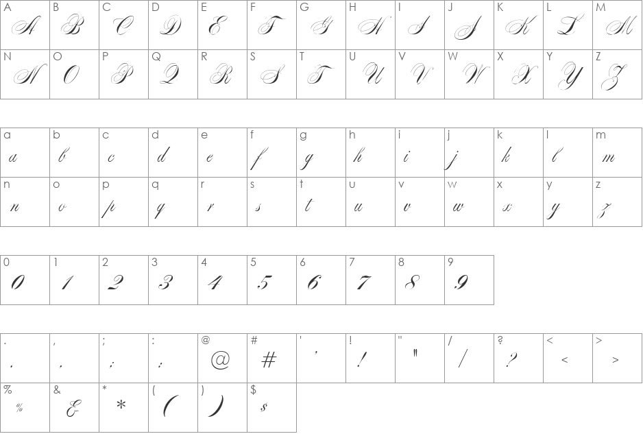 Swansea font character map preview