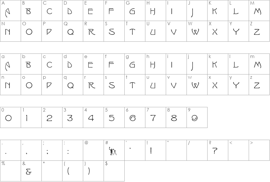 Swansea font character map preview