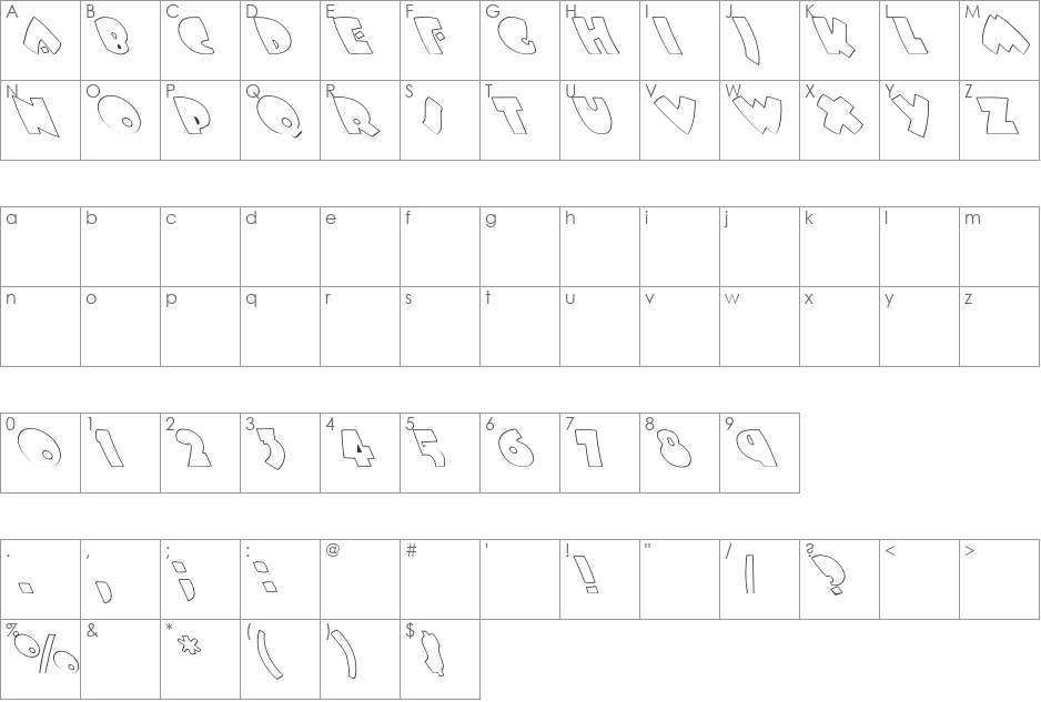 Bees Wax Hollow Extreme Lefty font character map preview