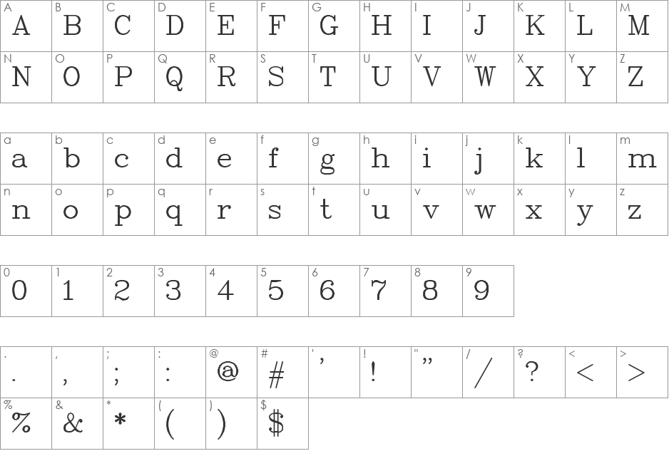 SWComp font character map preview