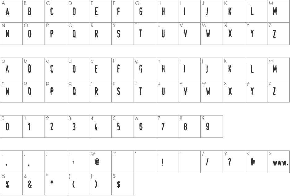 Swede-Trauma font character map preview