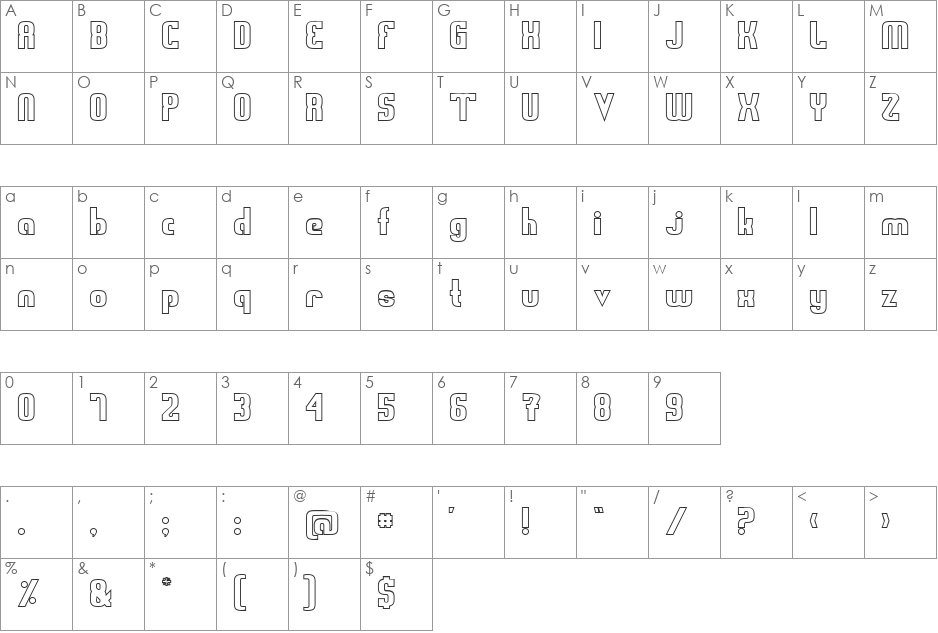 Sweden Funkis Outlined font character map preview