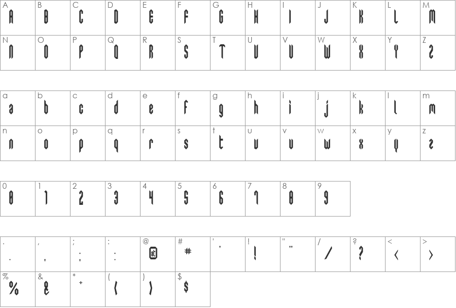 SwedieCruel font character map preview