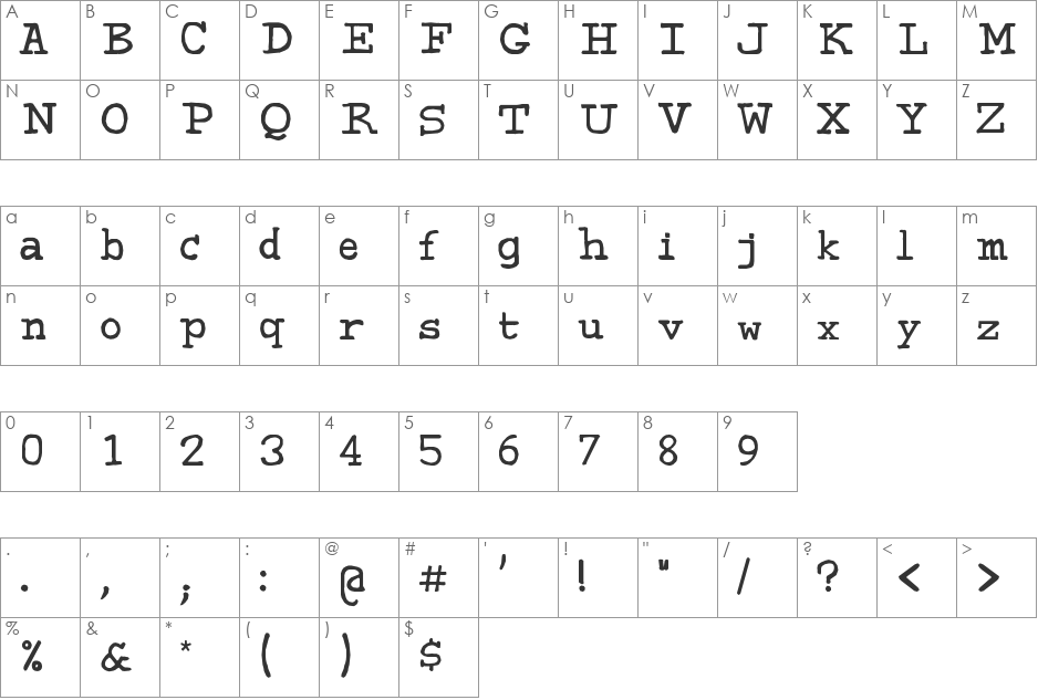 Sweeep font character map preview