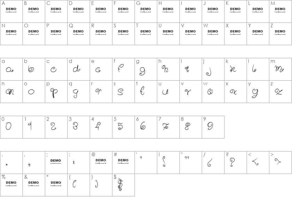 Sweeet! font character map preview