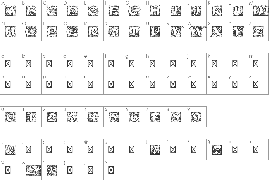 Sweeney Lino Cut Std font character map preview