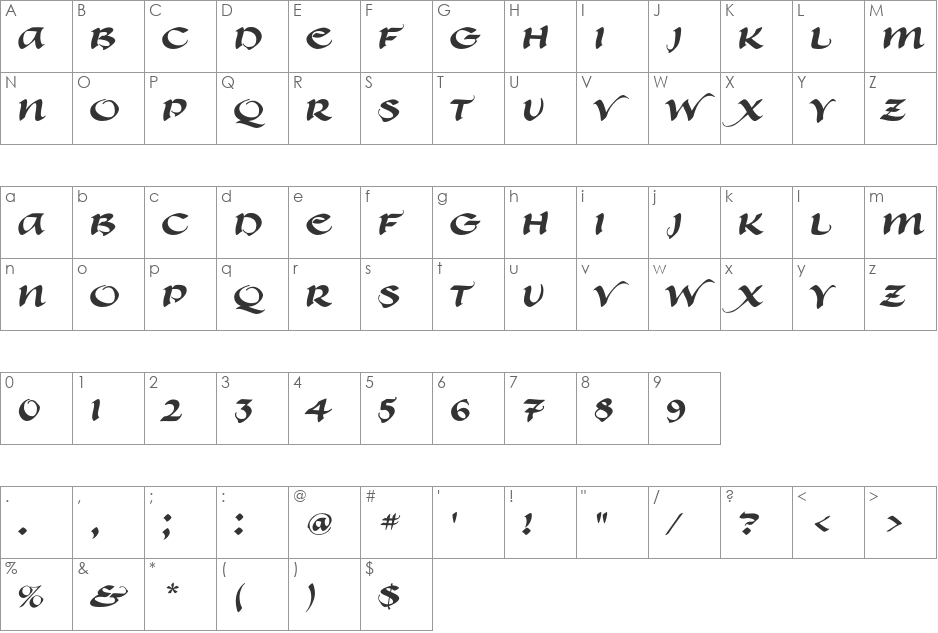 Sweeney Std font character map preview