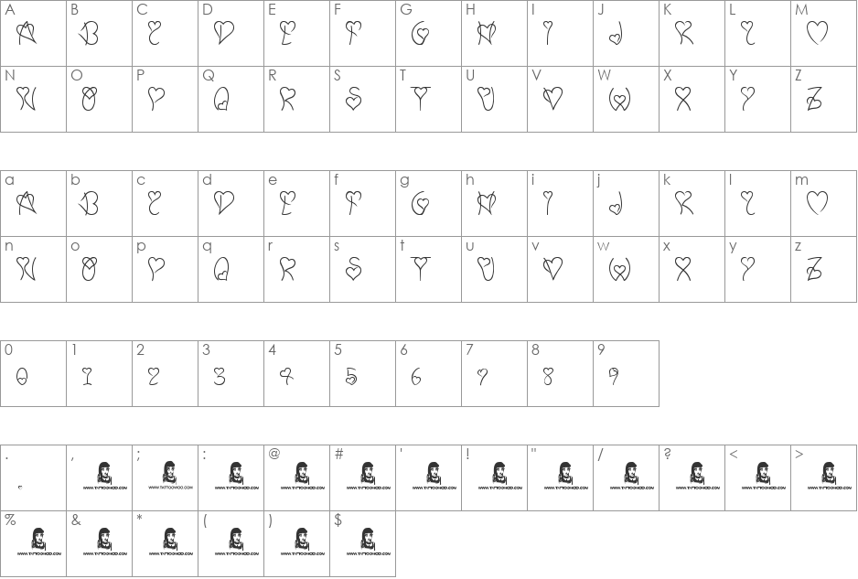 Sweet Heart font character map preview
