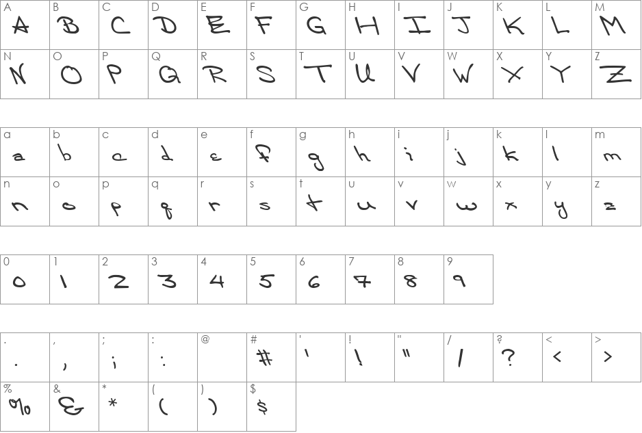 Sweetheart font character map preview