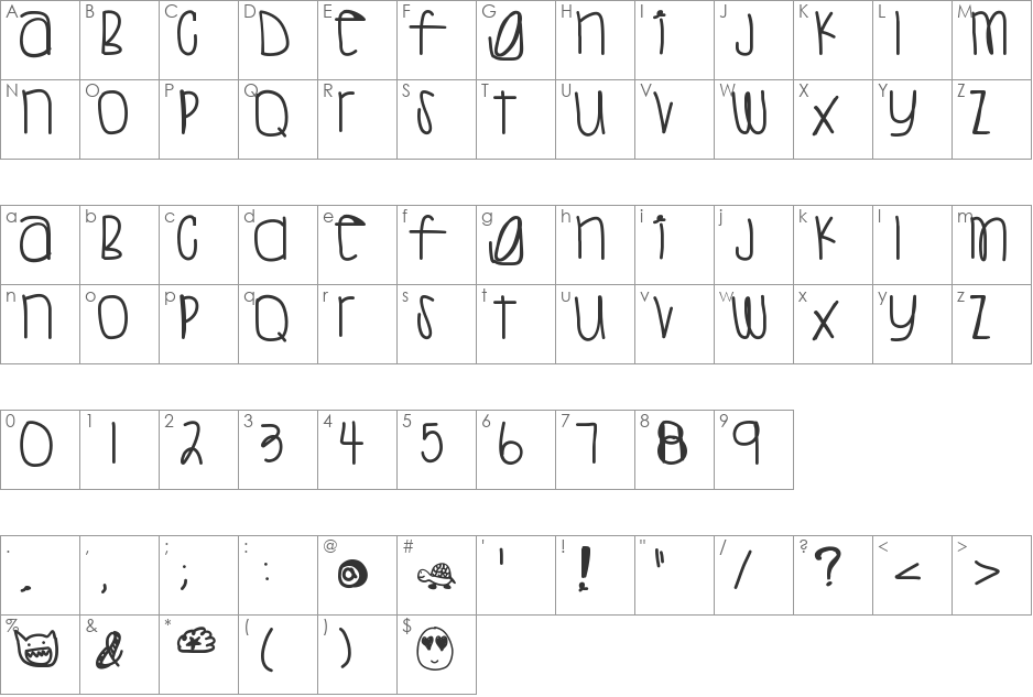 SweetTea font character map preview