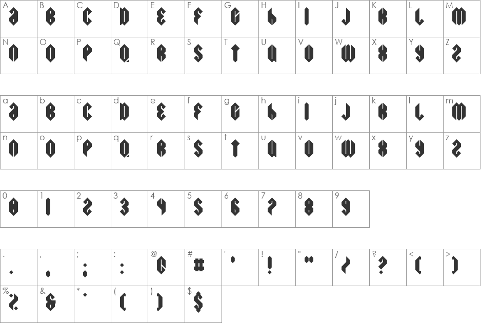 Swiggity font character map preview