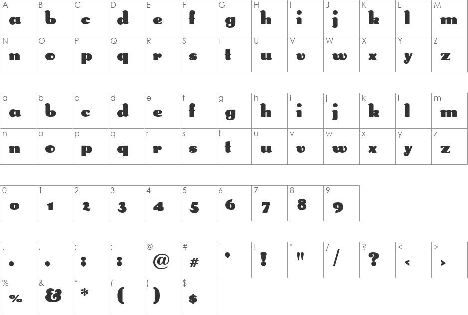 Swinger font character map preview