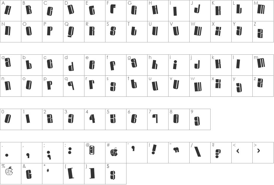 Swinger Casual font character map preview