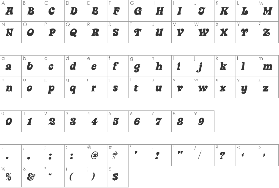 Swingtime MF font character map preview