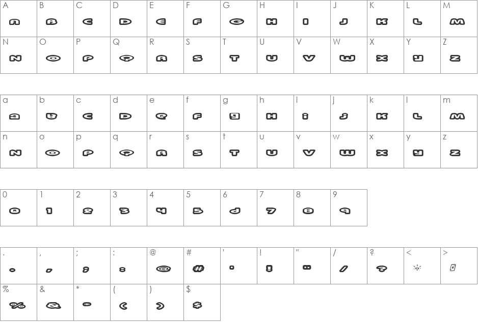 Swinkydad font character map preview