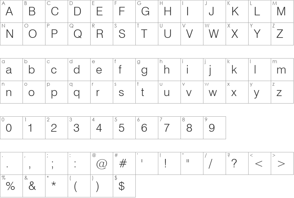 Swis721Greek Lt BT font character map preview