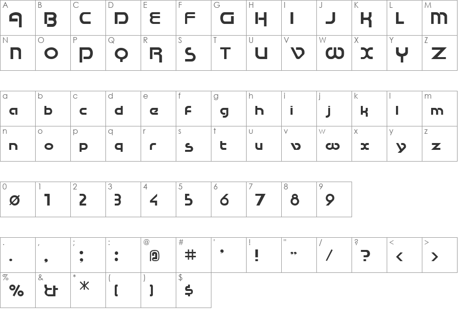 Swish font character map preview