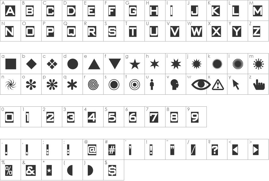 Swish Buttons NF font character map preview