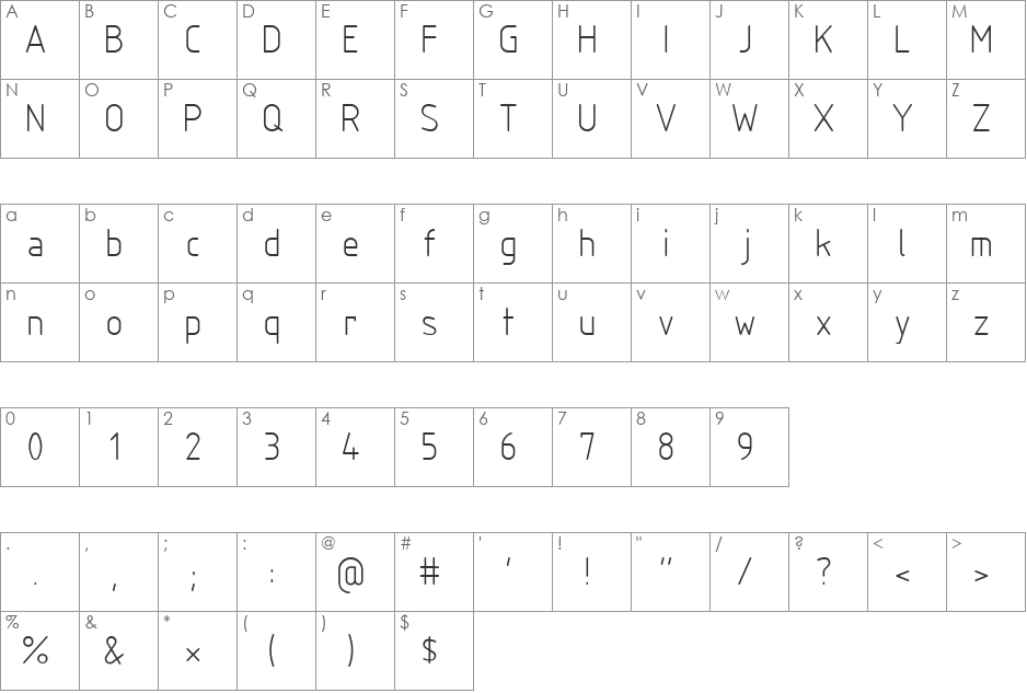 SWIsot1 font character map preview