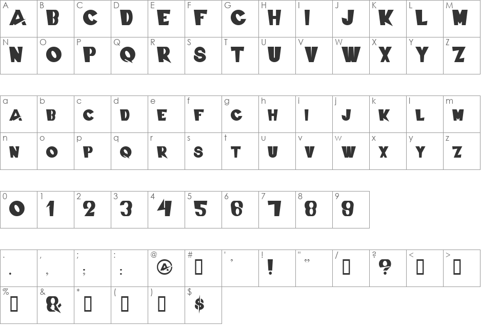 Swiss Cheesed font character map preview