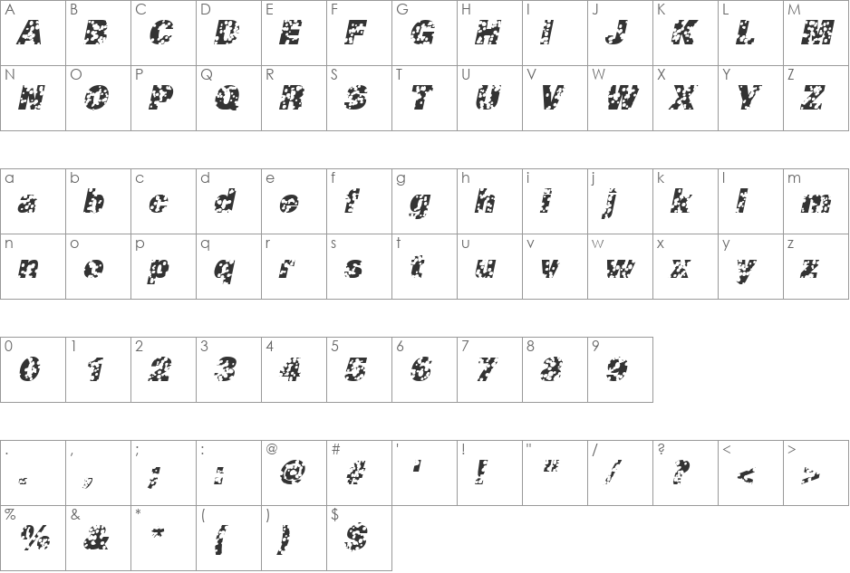 SwissCheese font character map preview