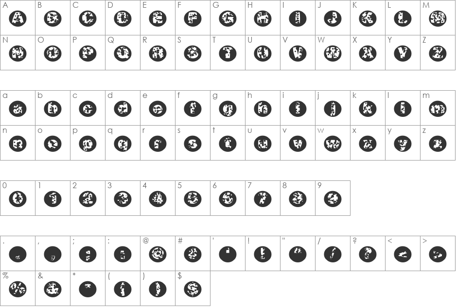 SwissCheeseFrames font character map preview