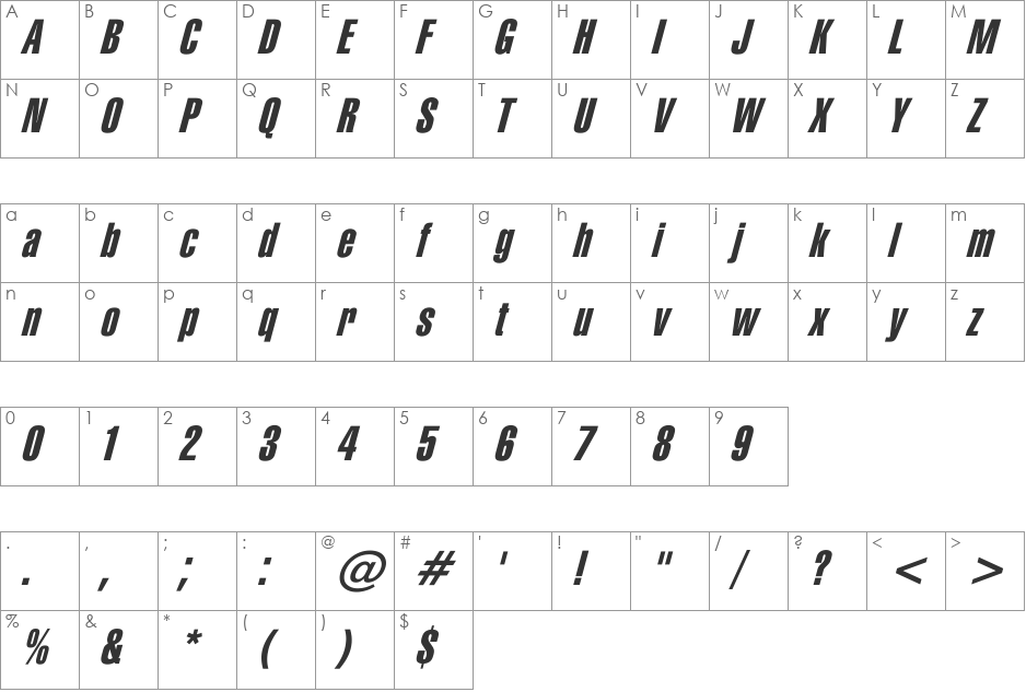 Swiss_extra_comp_37 font character map preview