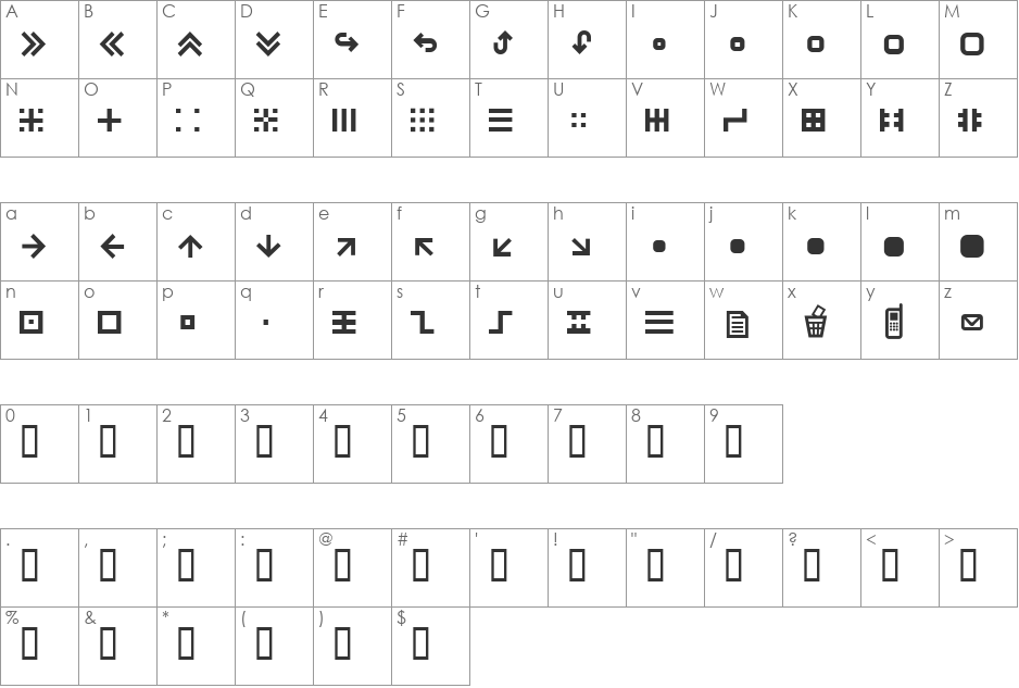 SwiszDings font character map preview