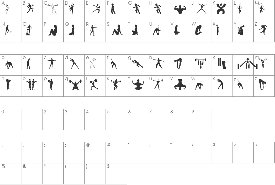 BeFit font character map preview