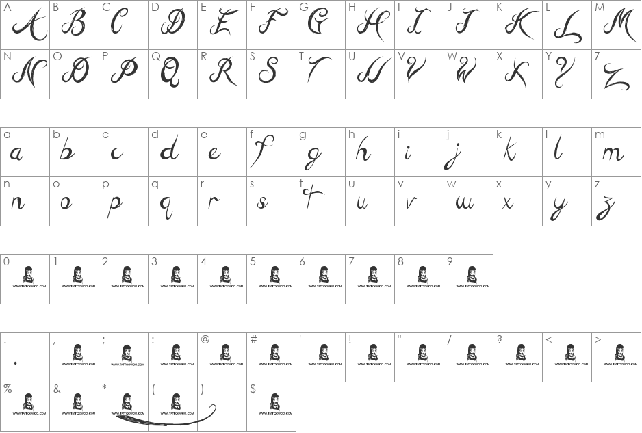 Switched at Birth font character map preview