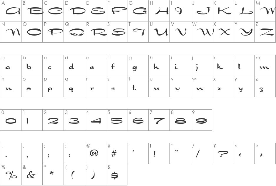 Swoop font character map preview