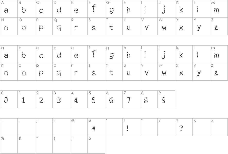 SwordFighting font character map preview