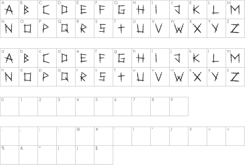 Swordlings font character map preview