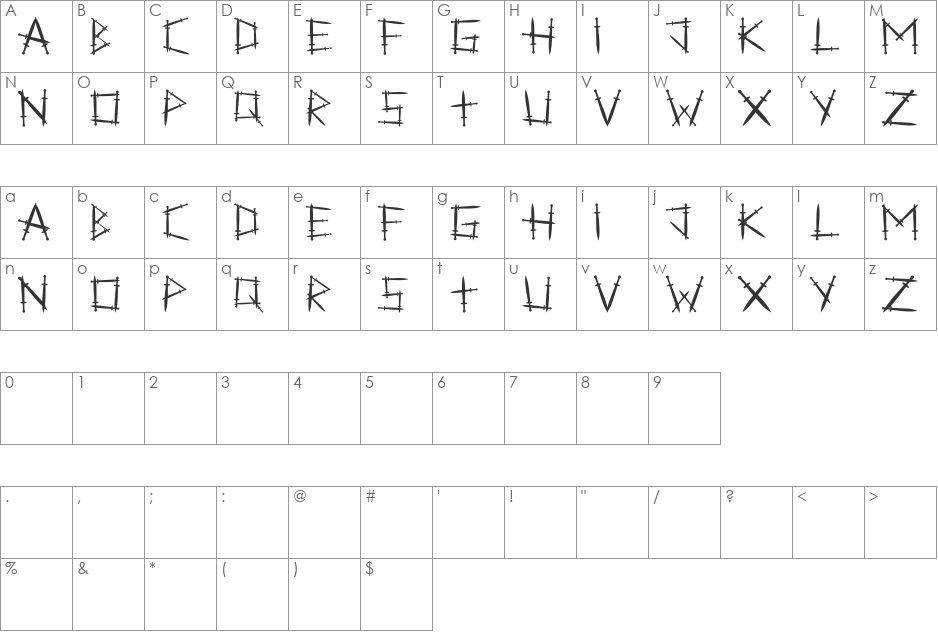 Swordlings font character map preview