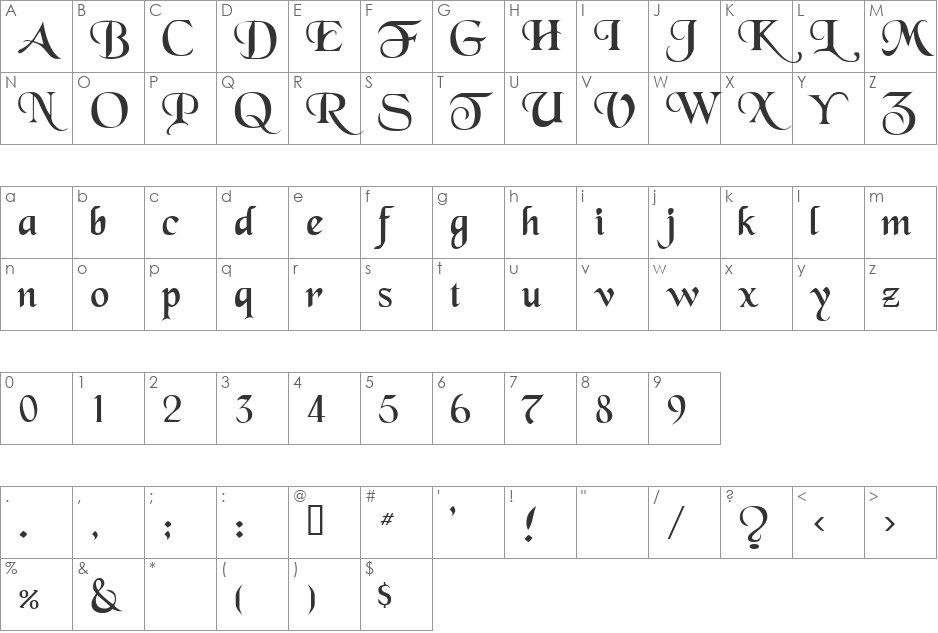 Swordsman font character map preview