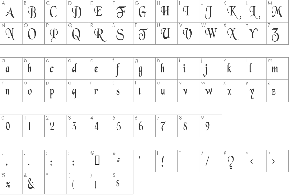 SwordsmanCondensed font character map preview