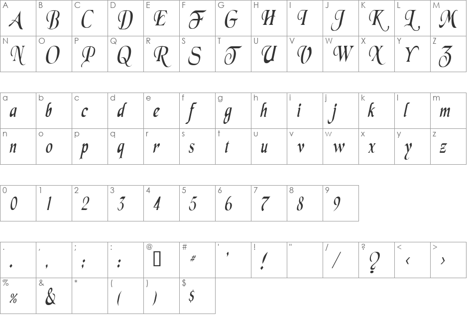 SwordsmanCondensed font character map preview