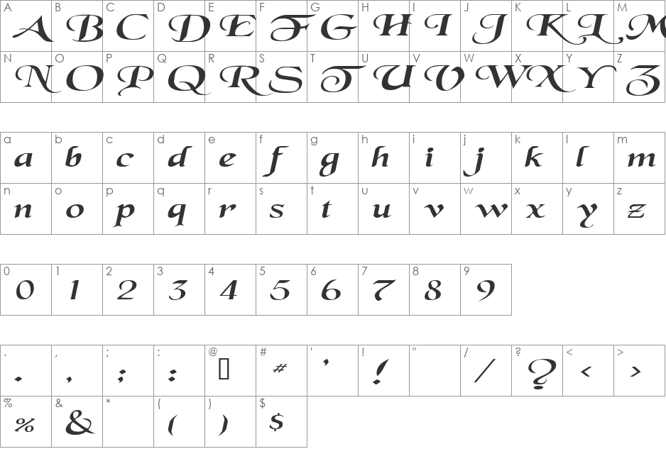 SwordsmanExtended font character map preview