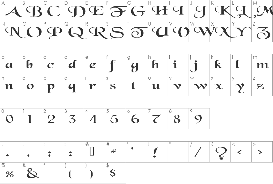 SwordsmanExtended font character map preview