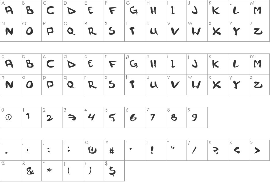 Before Breakfast font character map preview