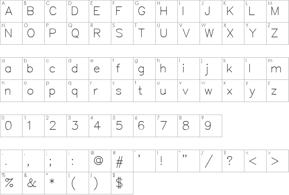 SWSimp font character map preview