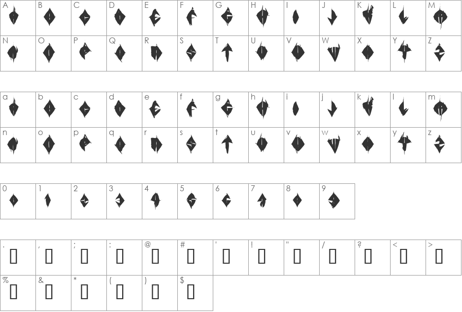 SWSleep font character map preview