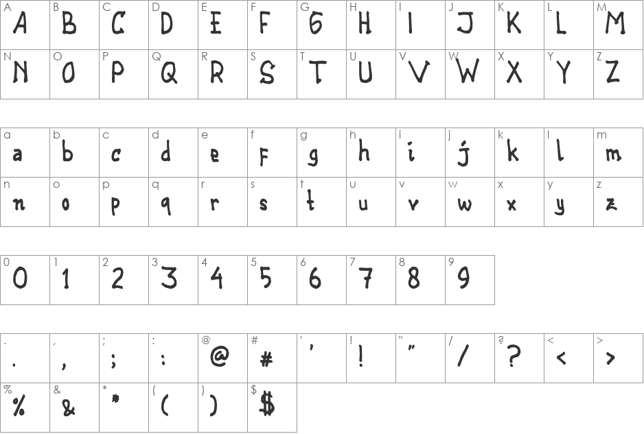 Syabilawang font character map preview