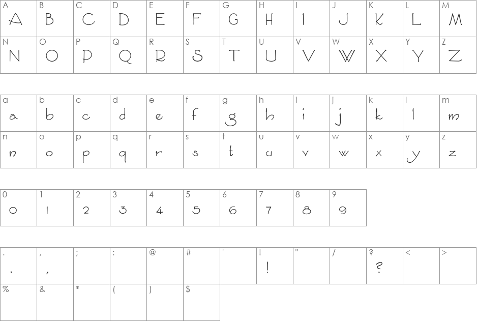 Sycamore font character map preview