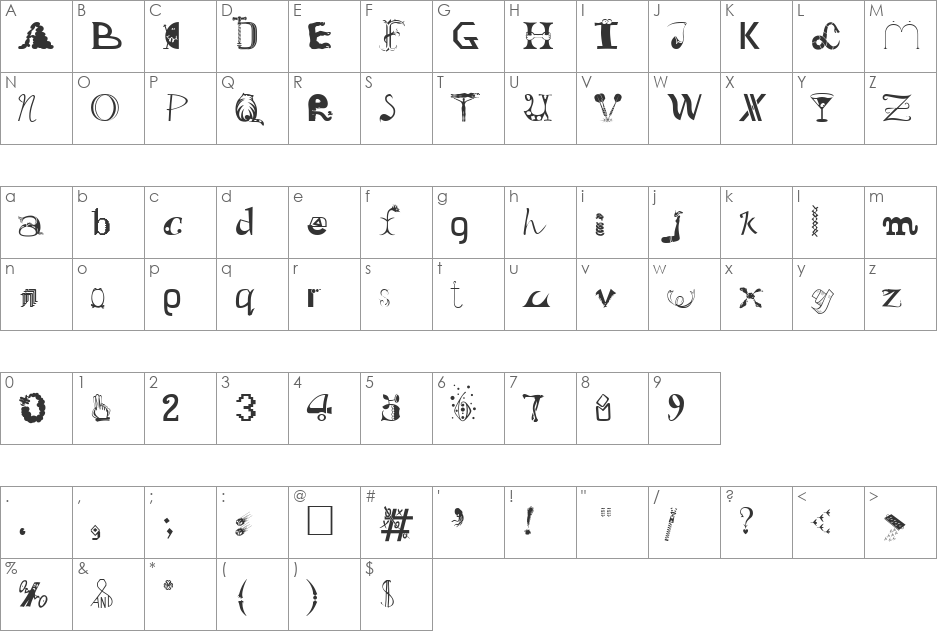Sylvester font character map preview